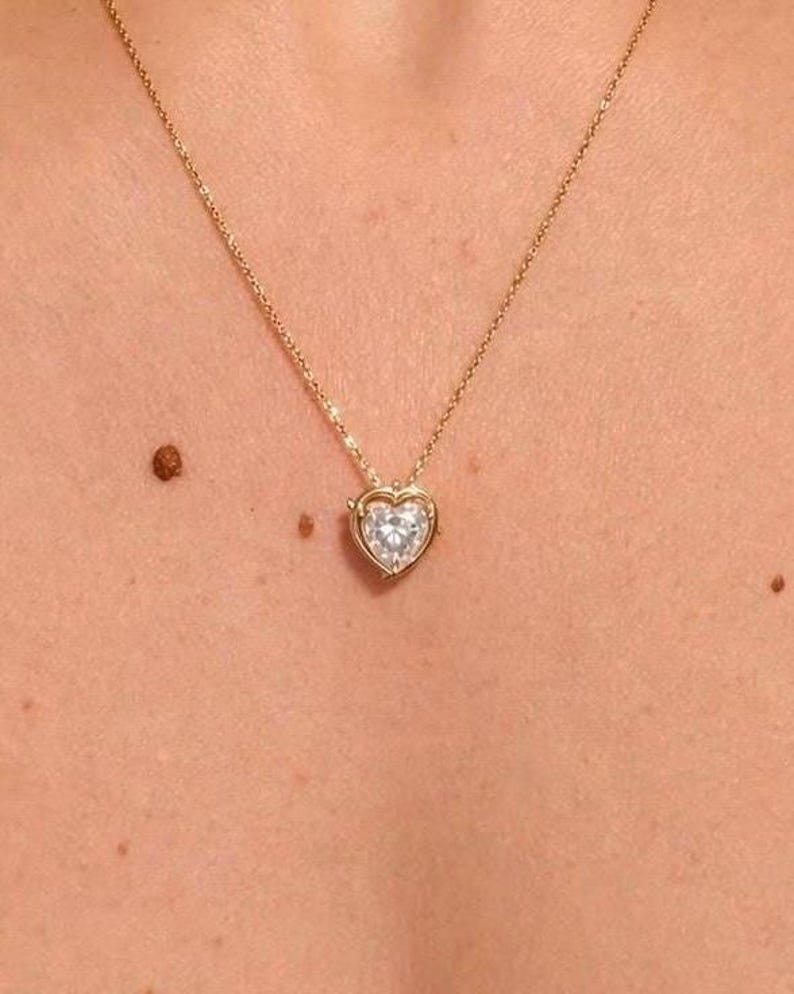 2CT Heart Moissanite Necklace | 18K Gold-Plated 925 Sterling Silver Halo Pendant