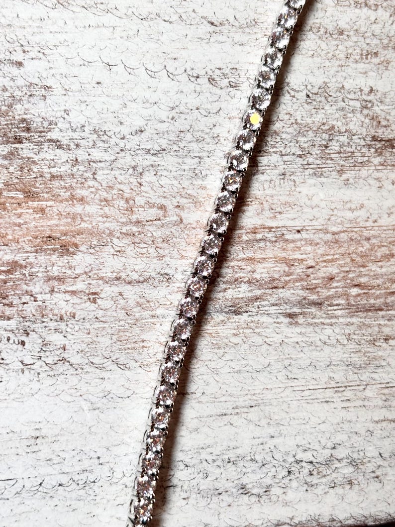 Silver Tennis Bracelet, Cubic Zirconia CZ Tennis Bracelet, Dainty Sparkly Jewelry