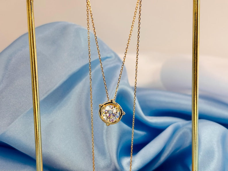 2CT Moissanite Necklace | 18K Gold-Plated 925 Sterling Silver Solitaire Pendant