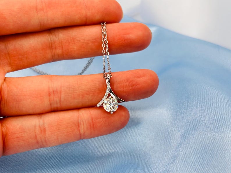 1CT Moissanite Drop Pendant Necklace | 18K White Gold-Plated Halo Jewelry