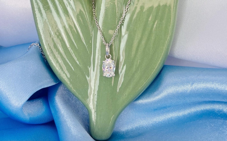 1 Carat Pear Cut Moissanite Necklace, 18K White Gold Plated Sterling Silver