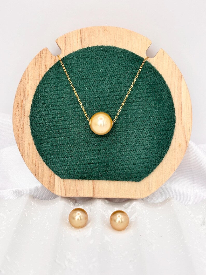 Certified Golden South Sea Pearl Stud Earrings, 9mm, Vivid Golden Yellow, 18K Solid Gold