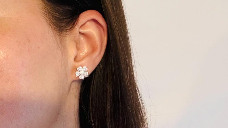 2CT Moissanite Flower Stud Earrings, 925 Sterling Silver Floral Earrings