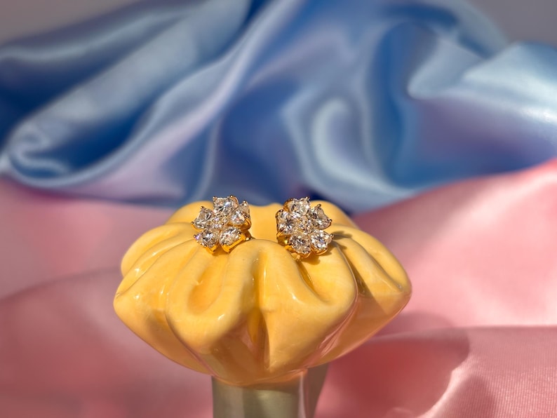 18K Gold-Plated Moissanite Flower Stud Earrings | 925 Sterling Silver