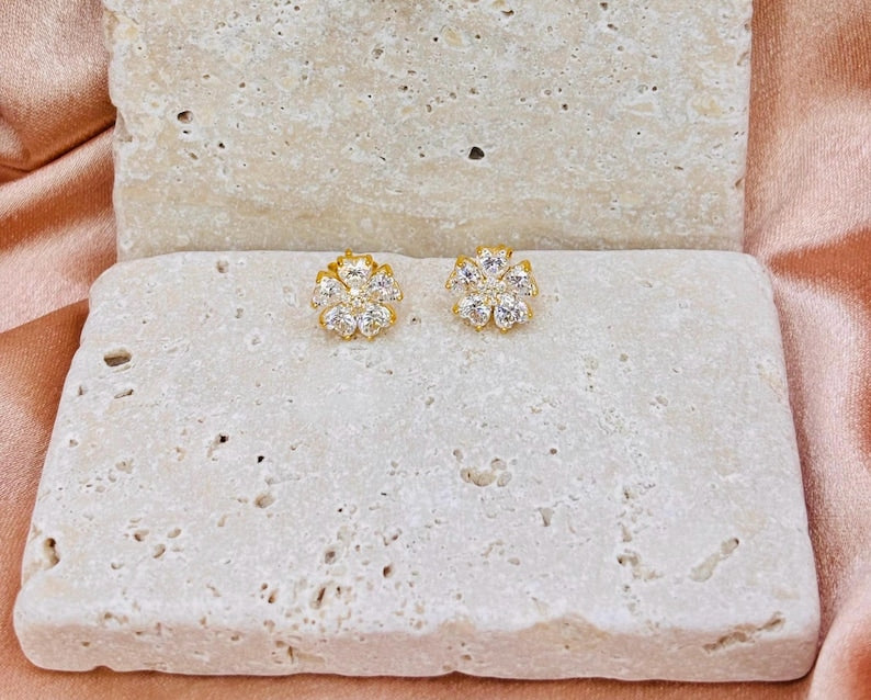 18K Gold-Plated Moissanite Flower Stud Earrings | 925 Sterling Silver