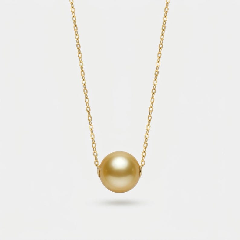 Certified Golden South Sea Pearl Necklace, 10.8mm, Vivid Golden Yellow, 18K Solid Gold