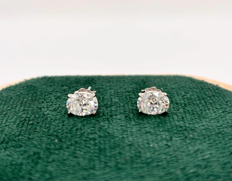 1 Carat Oval Moissanite Halo Stud Earrings | Argentium 925 Sterling Silver