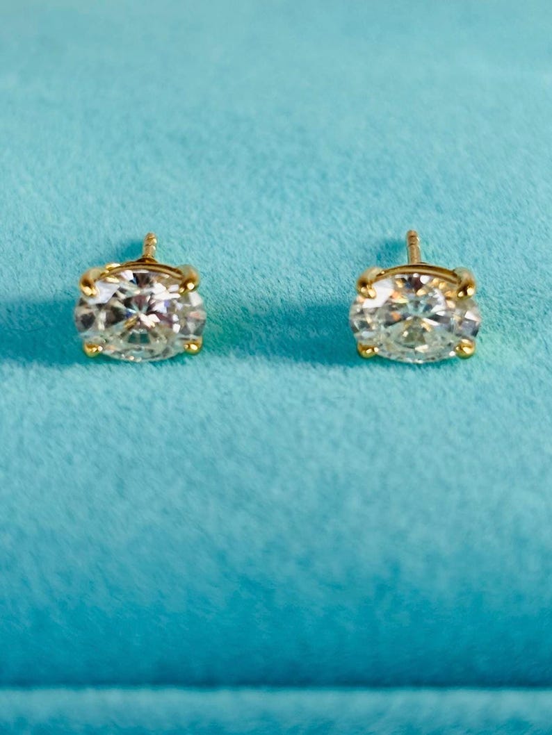 1CT Oval Moissanite Halo Stud Earrings, 18K Gold Plated Argentium Sterling Silver