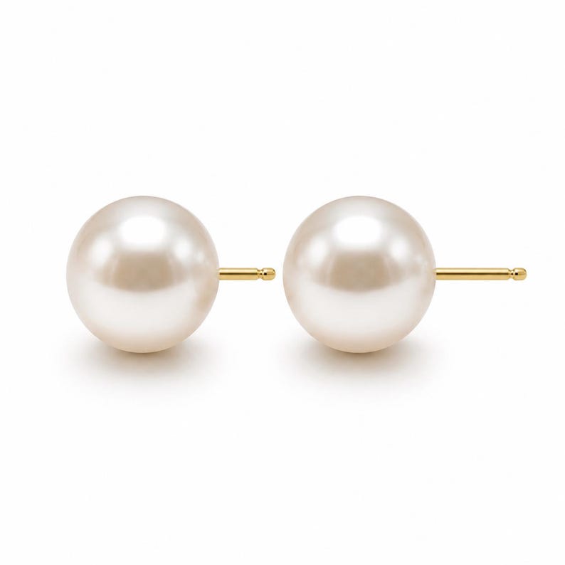 18K Solid Gold Freshwater Pearl Stud Earrings 9mm Hallmarked Fine Jewellery