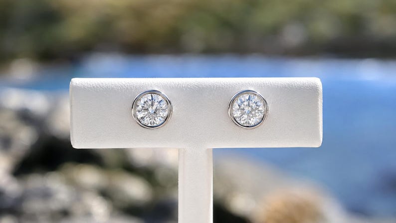 1CT Bezel Moissanite Stud Earrings | Argentium 925 Sterling Silver