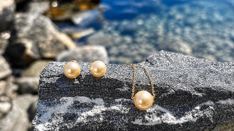 Certified Golden South Sea Pearl Stud Earrings, 9mm, Vivid Golden Yellow, 18K Solid Gold
