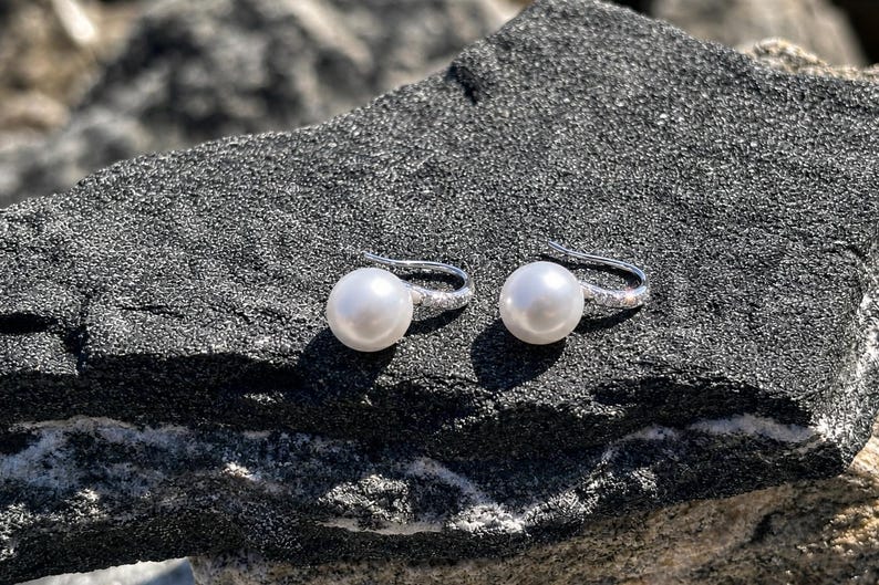 Freshwater Pearl Drop Earrings 925 Sterling Silver Dangle Earrings