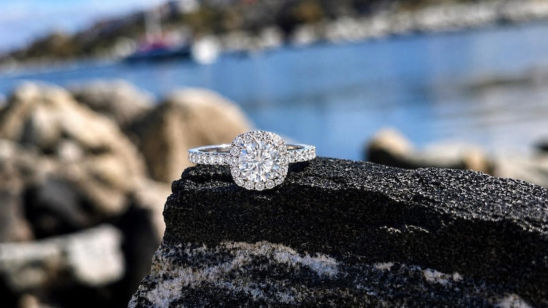 1ct Moissanite Halo Engagement Ring 925 Sterling Silver Bridal Promise Ring