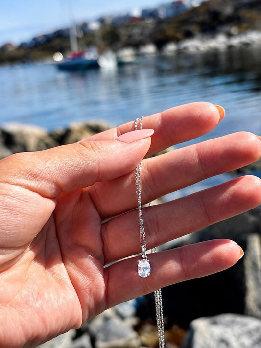 1 Carat Pear Cut Moissanite Necklace, 18K White Gold Plated Sterling Silver