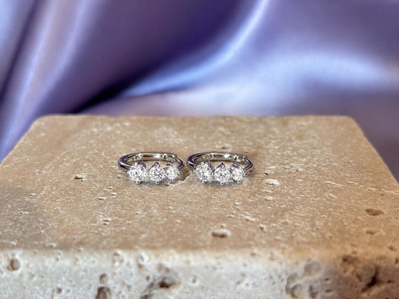 1 Carat Moissanite Huggie Hoop Earrings, 925 Argentium Sterling Silver