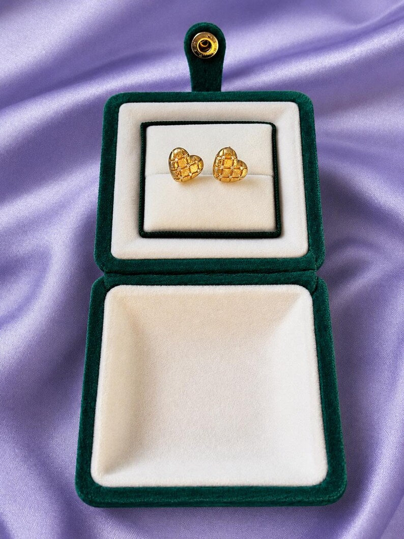 Textured Heart Moissanite Stud Earrings | 18K Gold-Plated 925 Sterling Silver