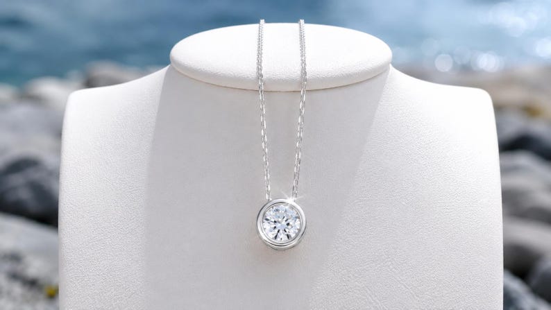 2CT Moissanite Necklace & Earrings Set | 925 Sterling Silver Bezel Jewelry