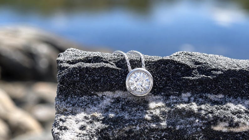 2CT Moissanite Necklace & Earrings Set | 925 Sterling Silver Bezel Jewelry