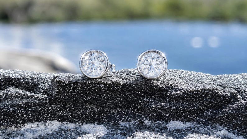 2CT Moissanite Necklace & Earrings Set | 925 Sterling Silver Bezel Jewelry