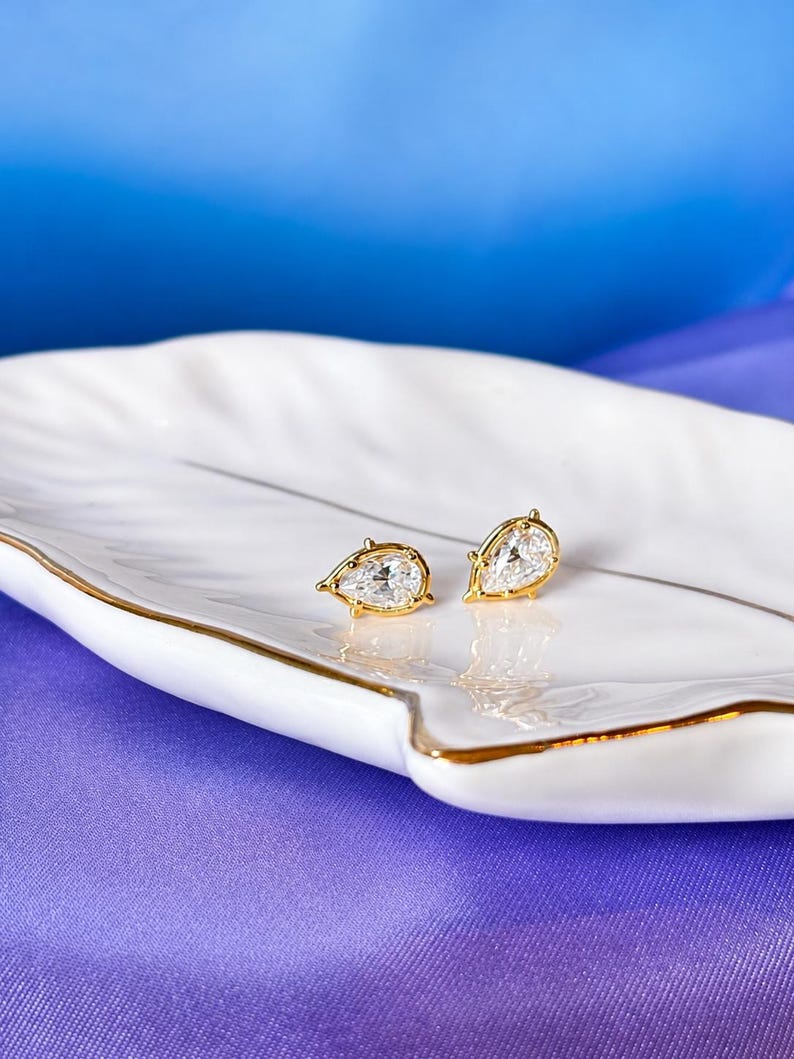 Pear Cut Moissanite Necklace & Earrings Set, 18K Gold Plated Sterling Silver Jewelry
