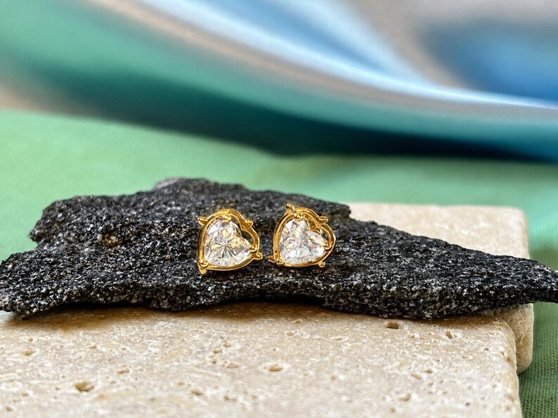 Heart Shaped Moissanite Necklace & Earrings Set | 18K Gold-Plated 925 Sterling Silver