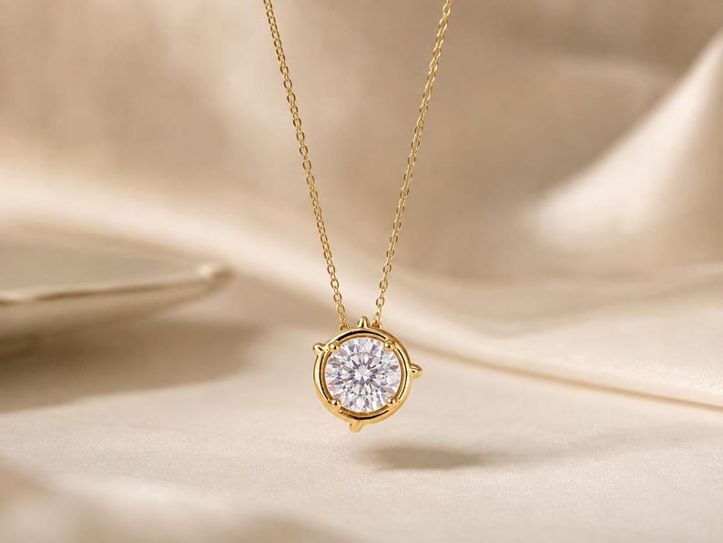 Round Moissanite Necklace & Earrings Set | 18K Gold-Plated 925 Sterling Silver