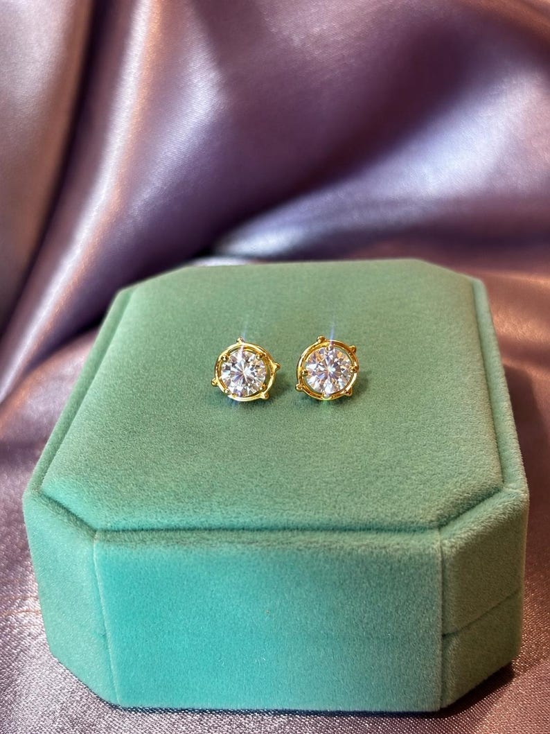 Round Moissanite Necklace & Earrings Set | 18K Gold-Plated 925 Sterling Silver