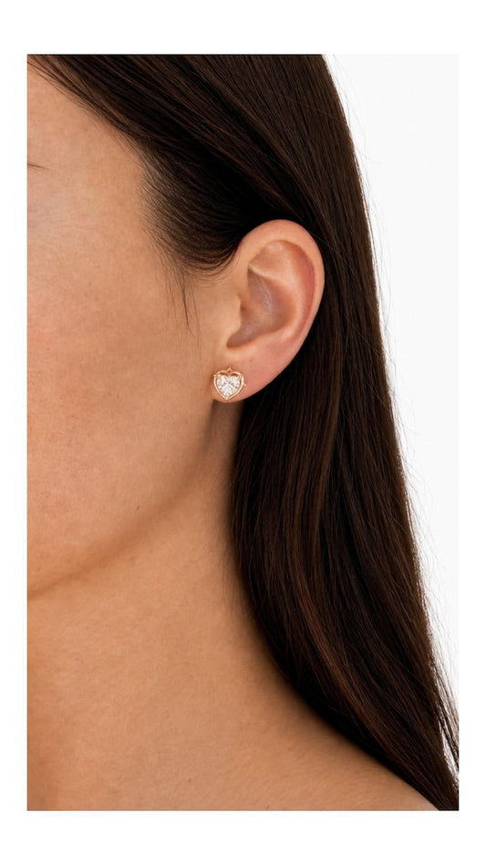 Heart Cut Moissanite Stud Earrings | 18K Gold-Plated 925 Sterling Silver