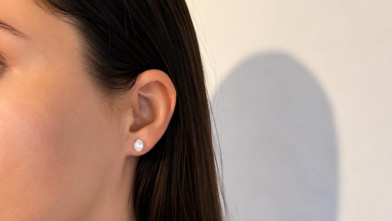 1 Carat Oval Moissanite Halo Stud Earrings | Argentium 925 Sterling Silver