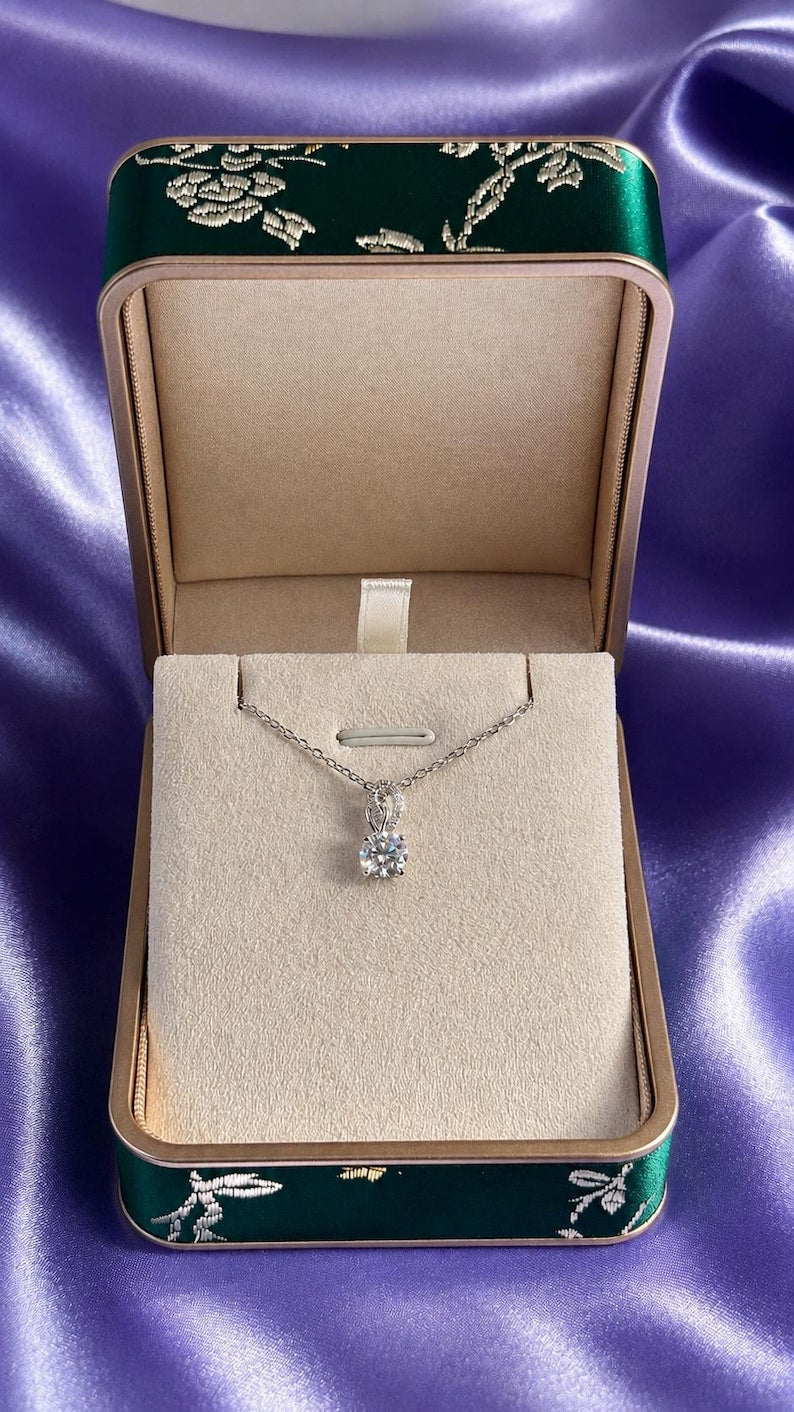 1CT Moissanite Pendant Necklace | 18K White Gold-Plated Minimalist Jewelry