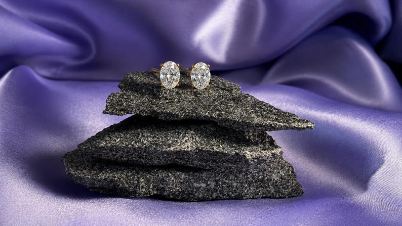 1CT Oval Moissanite Halo Stud Earrings, 18K Gold Plated Argentium Sterling Silver