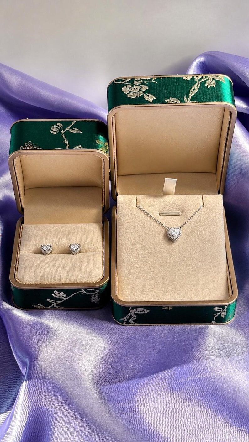 2 Carat Heart Moissanite Necklace & Earrings Set | 925 Sterling Silver