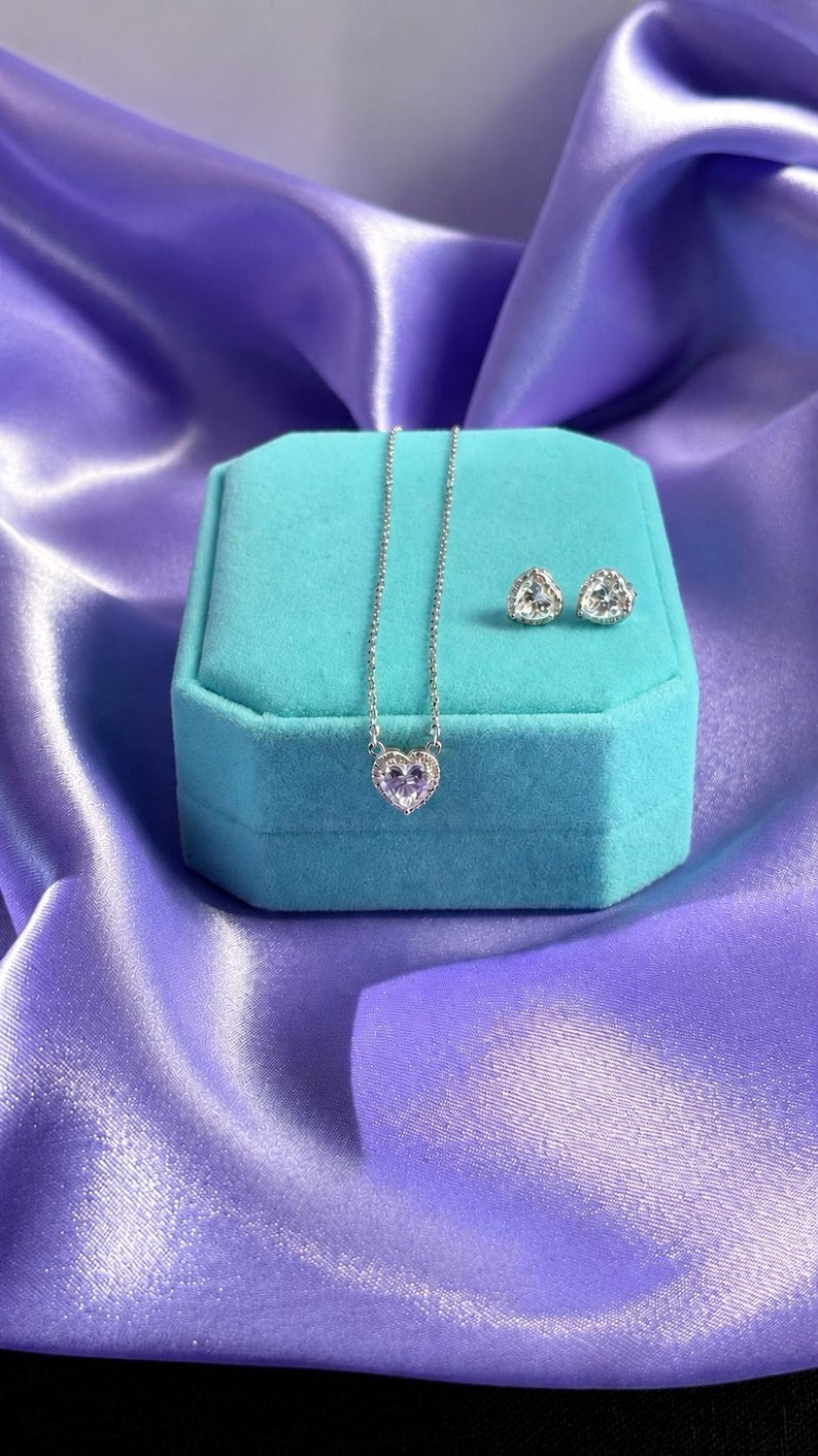 2 Carat Heart Moissanite Necklace & Earrings Set | 925 Sterling Silver