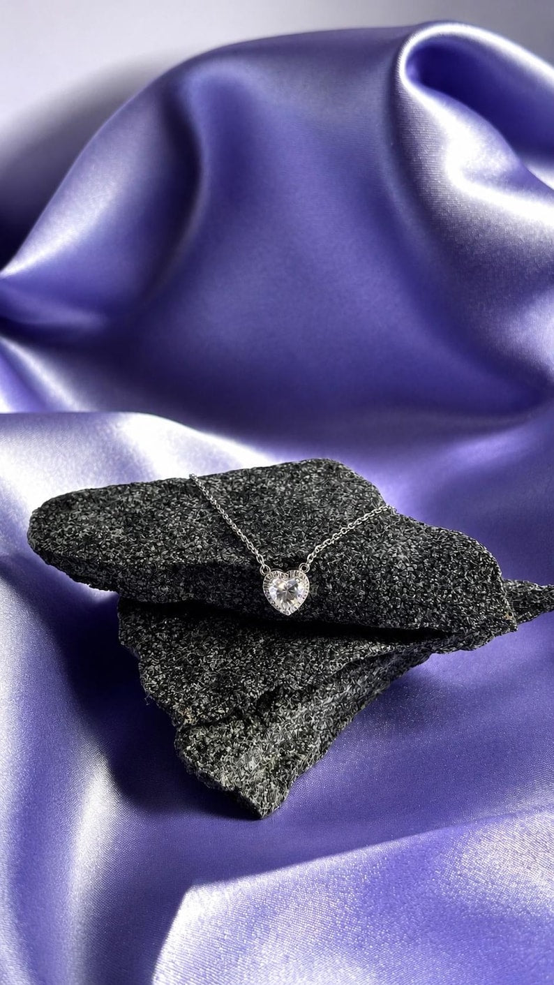 2 Carat Heart Moissanite Necklace & Earrings Set | 925 Sterling Silver