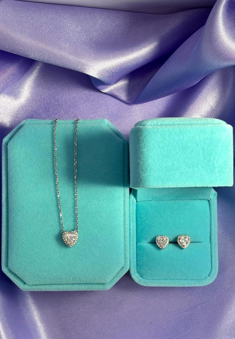 2 Carat Heart Moissanite Necklace & Earrings Set | 925 Sterling Silver