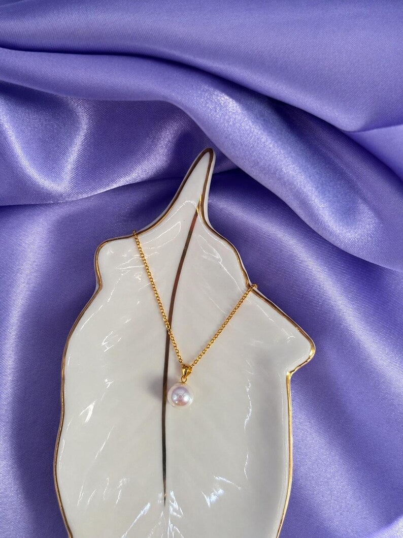 18K Solid Gold Freshwater Pearl Necklace 8mm, Hallmarked Fine Jewellery