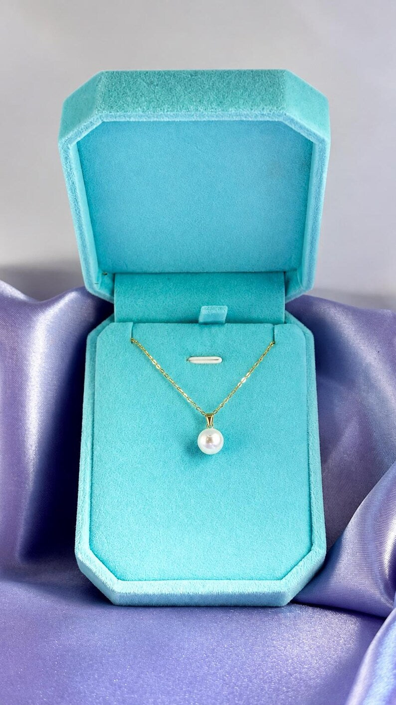 18K Solid Gold Freshwater Pearl Necklace 8mm, Hallmarked Fine Jewellery