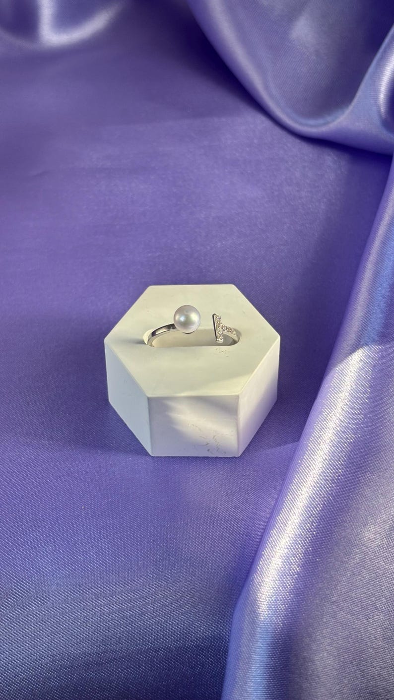 Freshwater Pearl Ring 925 Sterling Silver CZ Pavé Adjustable Band