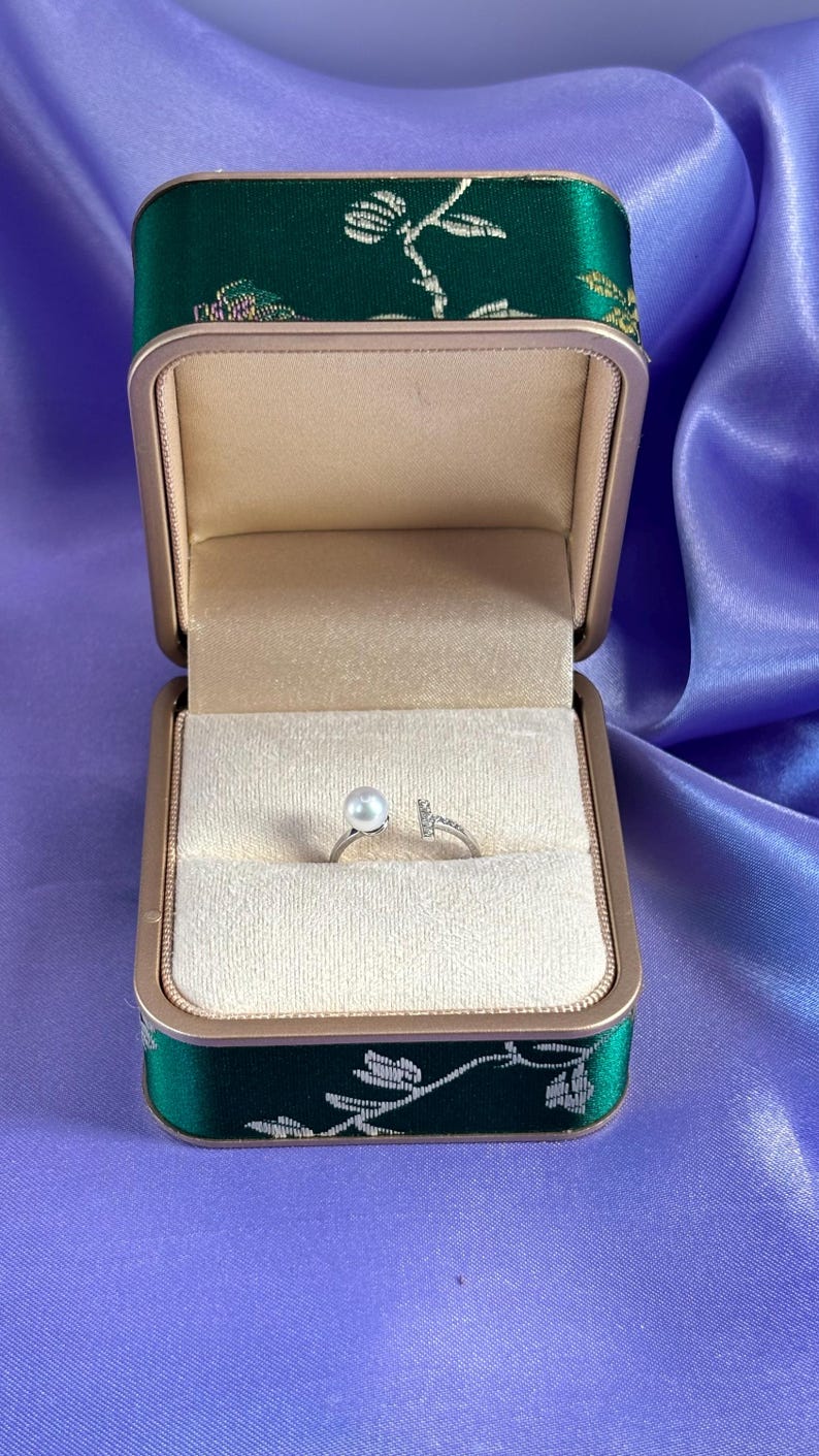 Freshwater Pearl Ring 925 Sterling Silver CZ Pavé Adjustable Band