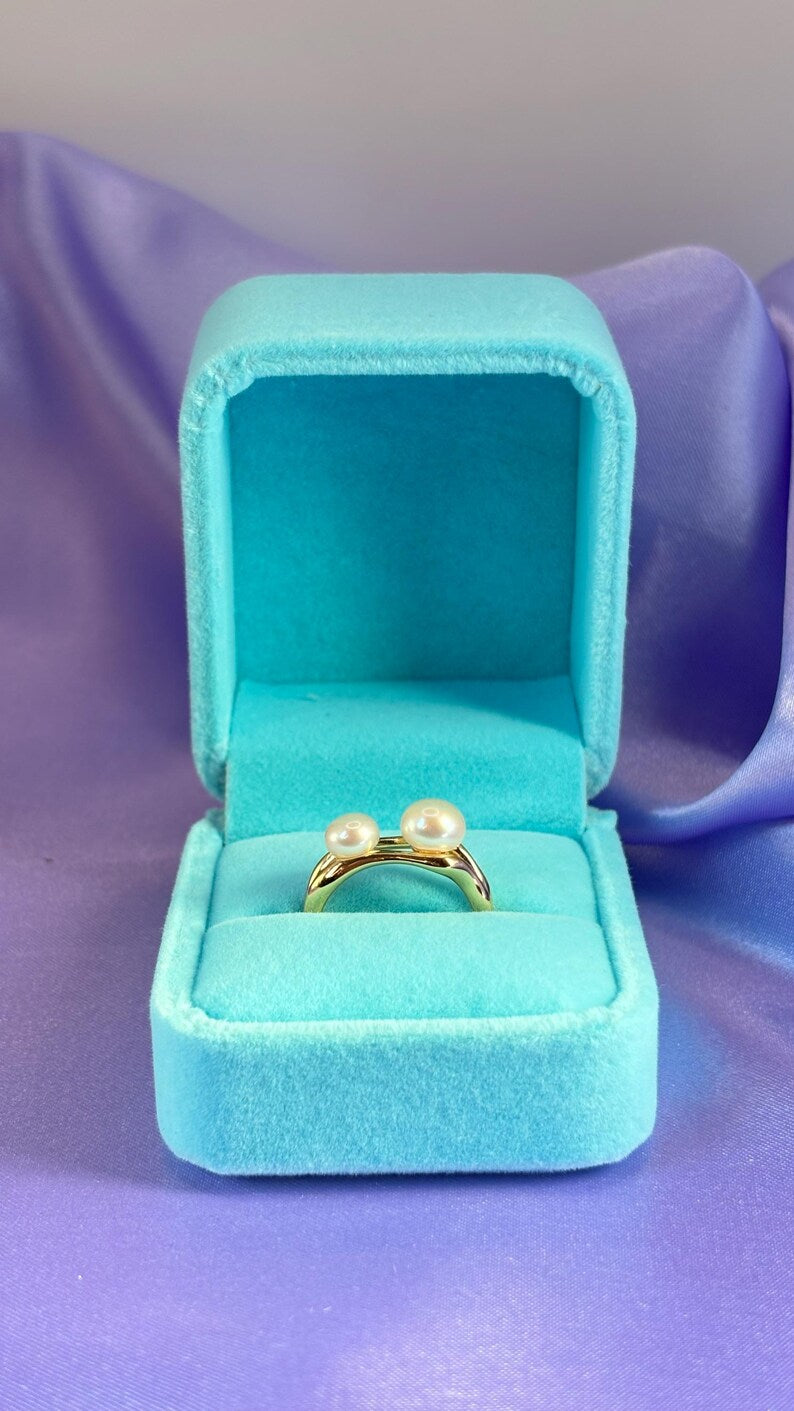 Freshwater Pearl Ring 18K Gold Plated Sterling Silver Adjustable Open Band
