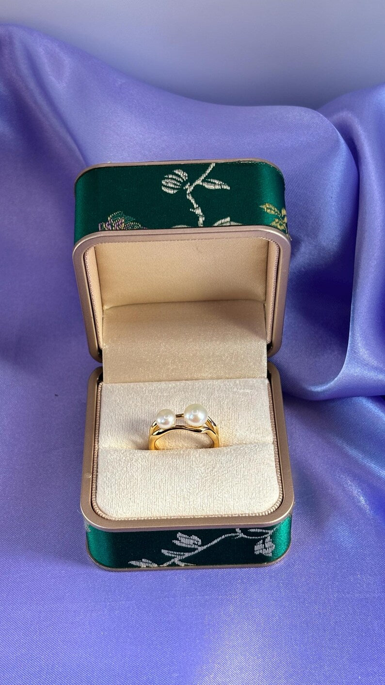 Freshwater Pearl Ring 18K Gold Plated Sterling Silver Adjustable Open Band