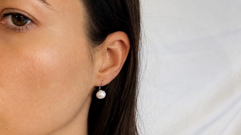 8mm Freshwater Pearl Dangle Earrings 925 Sterling Silver Gift for Her