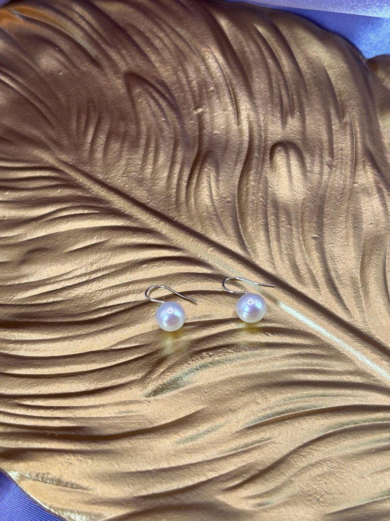 8mm Freshwater Pearl Dangle Earrings 925 Sterling Silver Gift for Her