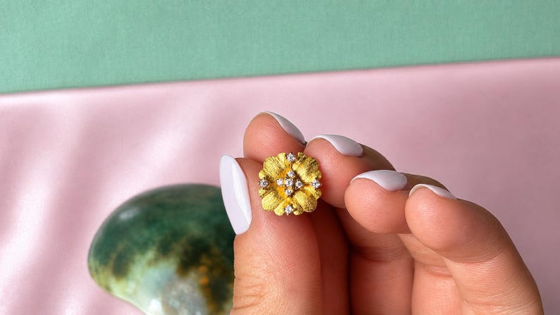 Floral Moissanite Stud Earrings | 18K Gold-Plated 925 Sterling Silver