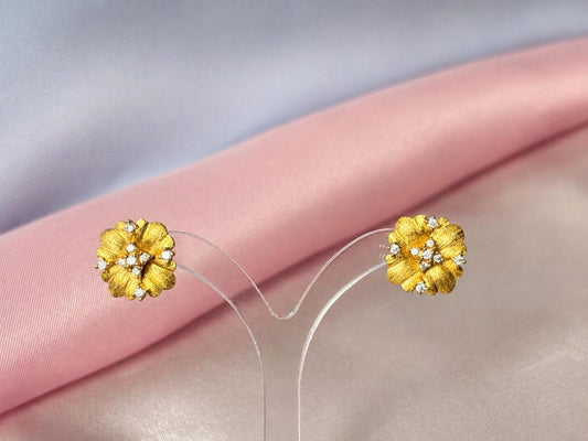 Floral Moissanite Stud Earrings | 18K Gold-Plated 925 Sterling Silver
