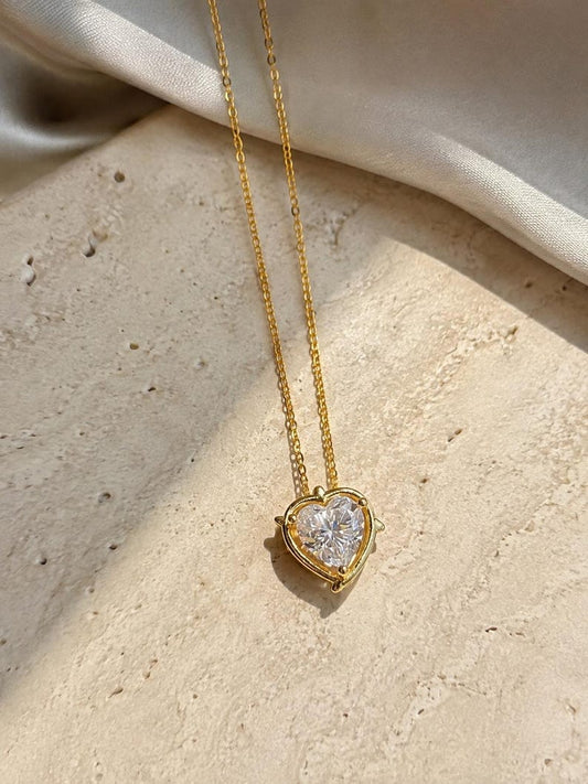 2CT Heart Moissanite Necklace | 18K Gold-Plated 925 Sterling Silver Halo Pendant