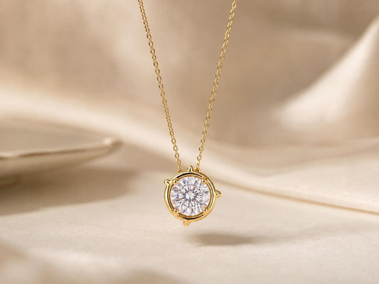 2CT Moissanite Necklace | 18K Gold-Plated 925 Sterling Silver Solitaire Pendant
