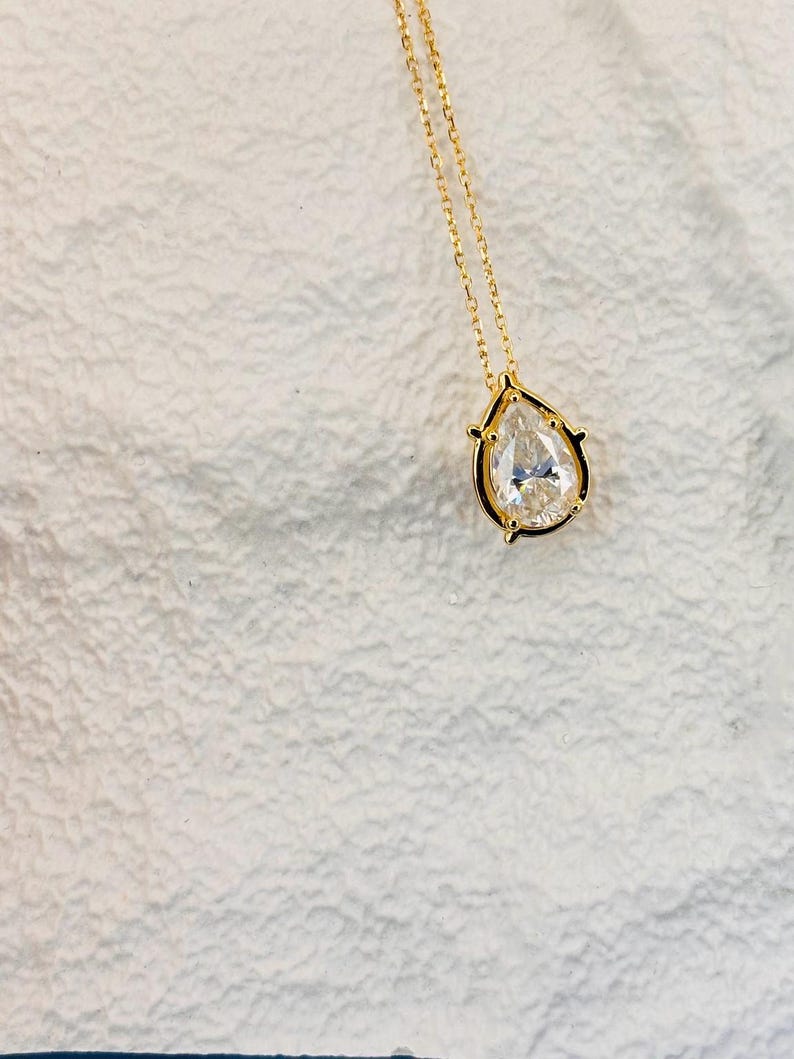 Pear Cut Moissanite Necklace & Earrings Set, 18K Gold Plated Sterling Silver Jewelry
