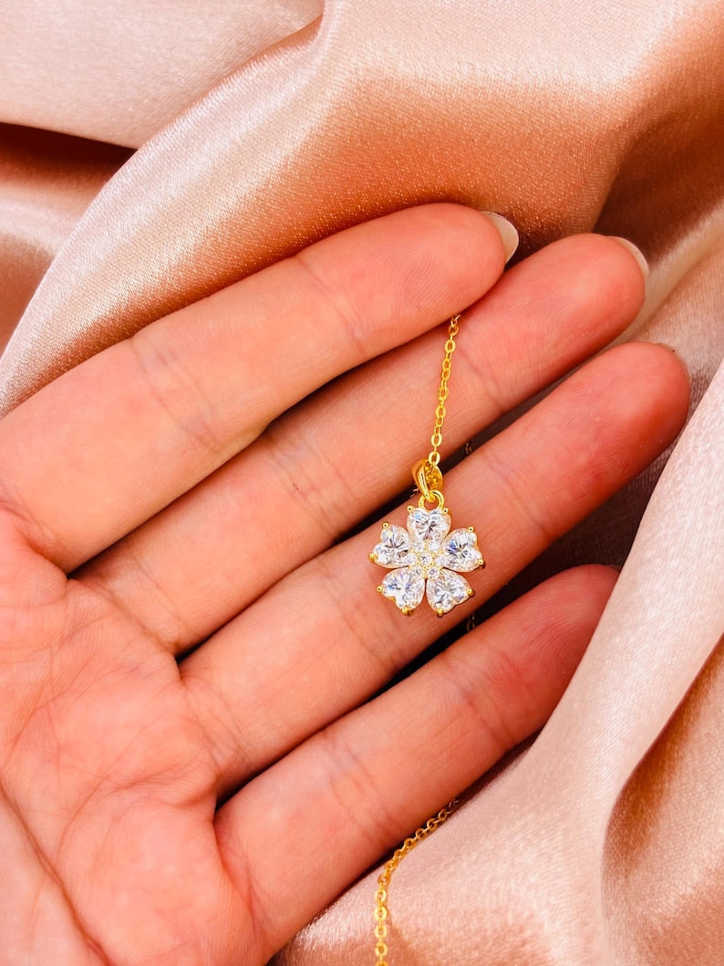 Flower Moissanite Necklace & Earrings Set | 18K Gold-Plated 925 Sterling Silver