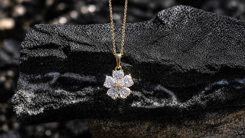 Flower Moissanite Necklace & Earrings Set | 18K Gold-Plated 925 Sterling Silver
